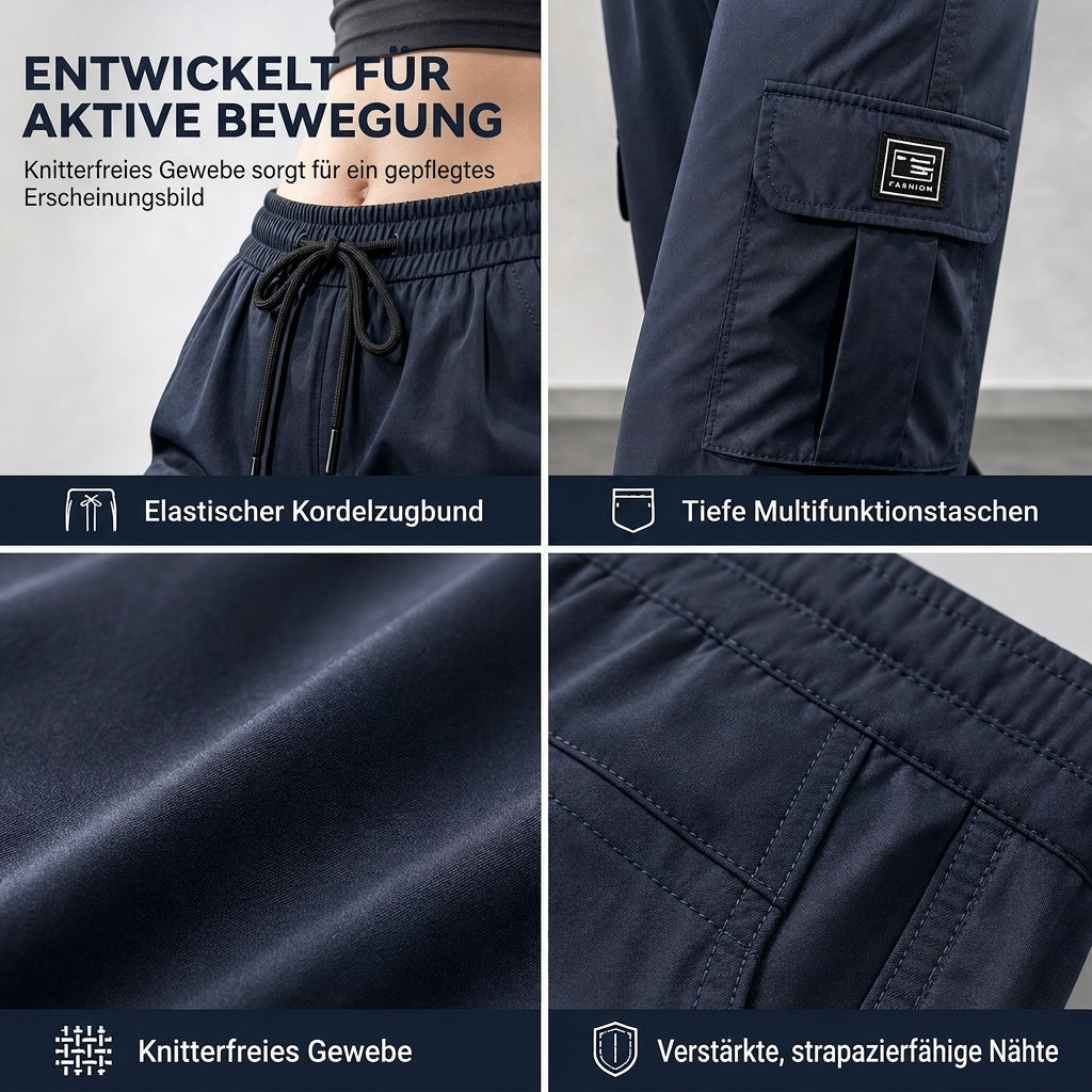 🔥 50% RABATT 🎯 Damen-Cargohose – lockere Passform, gerades Bein & elastischer Bund mit Kordelzug