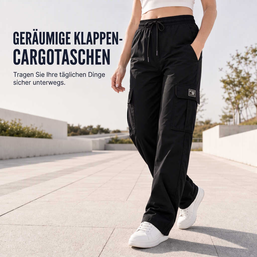 🔥 50% RABATT 🎯 Damen-Cargohose – lockere Passform, gerades Bein & elastischer Bund mit Kordelzug