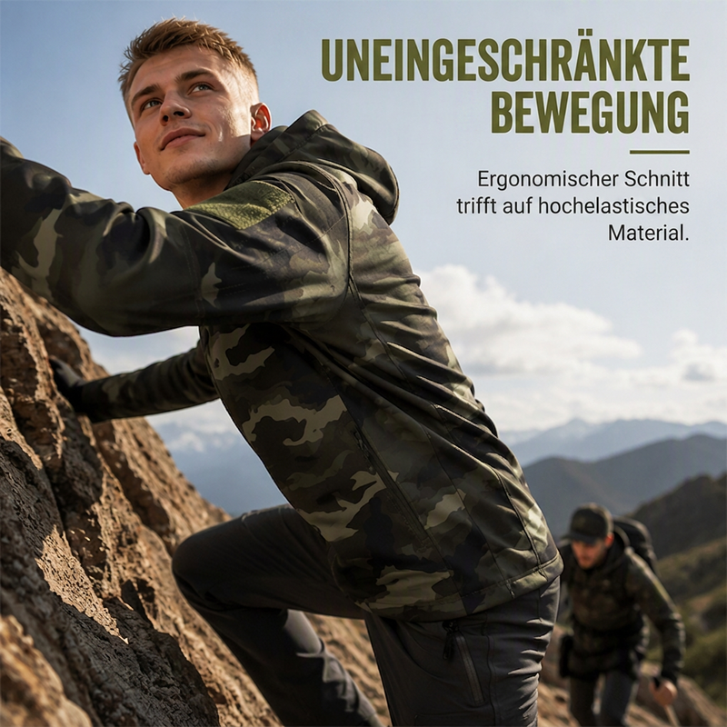 Outdoor-Herrenjacke mit Kapuze und Tarnmuster