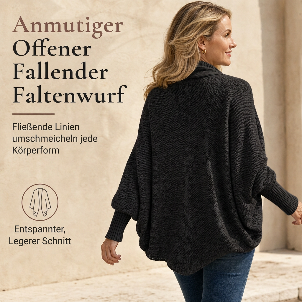 Damen lockere Strickjacke mit Fledermausärmeln, offener Front, Überwurf für Herbst und Winter