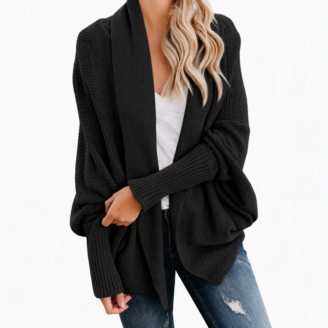 Damen lockere Strickjacke mit Fledermausärmeln, offener Front, Überwurf für Herbst und Winter