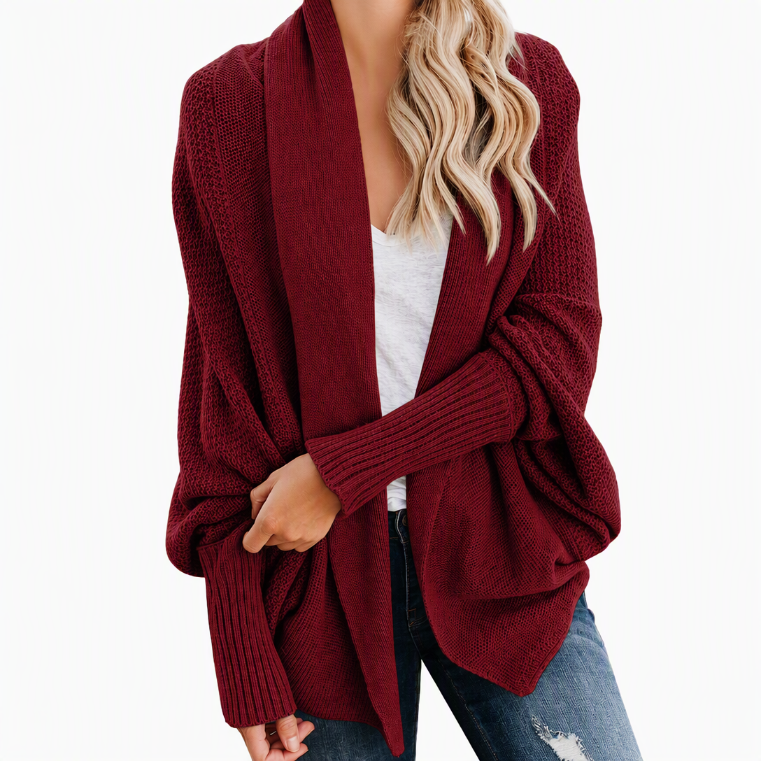 Damen lockere Strickjacke mit Fledermausärmeln, offener Front, Überwurf für Herbst und Winter