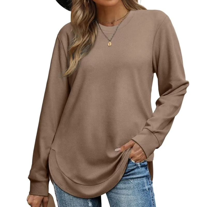 High-Low-Saum des Damen-Langarmshirts in Detailansicht