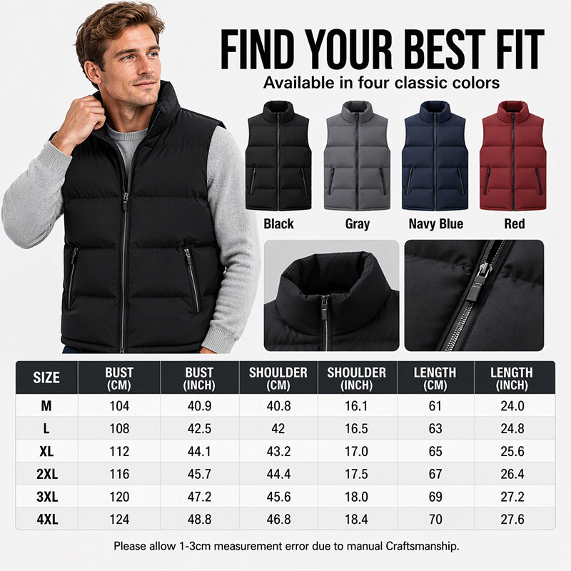 🔥 50 % RABATT – Klassische Herren-Steppweste mit Stehkragen | M–4XL