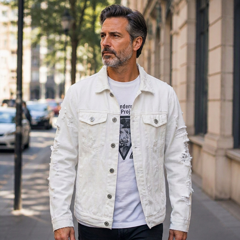 ✨ Neu eingetroffen – Nur heute 50 %! Herren stilvolle, vielseitige Distressed-Denimjacke