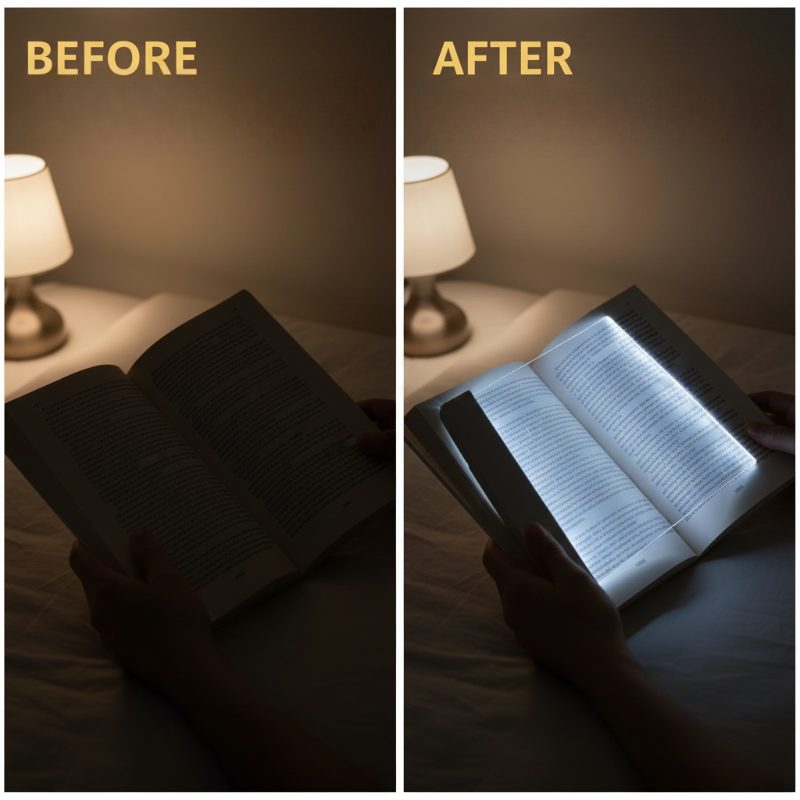 Seitlicher LED-Leuchtstreifen verteilt das Licht über die Buchseite