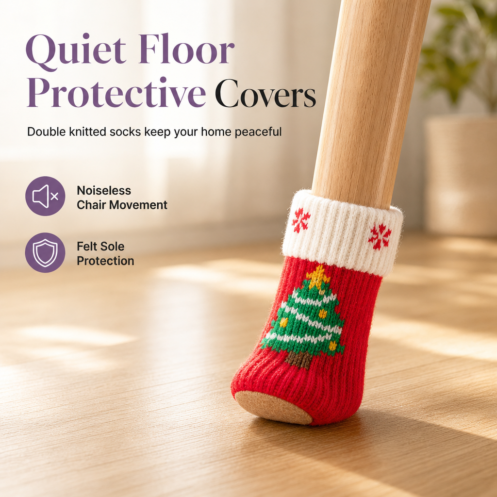 Weihnachtliche Stuhlbeinsocken im Viererset mit Filzgleitern
