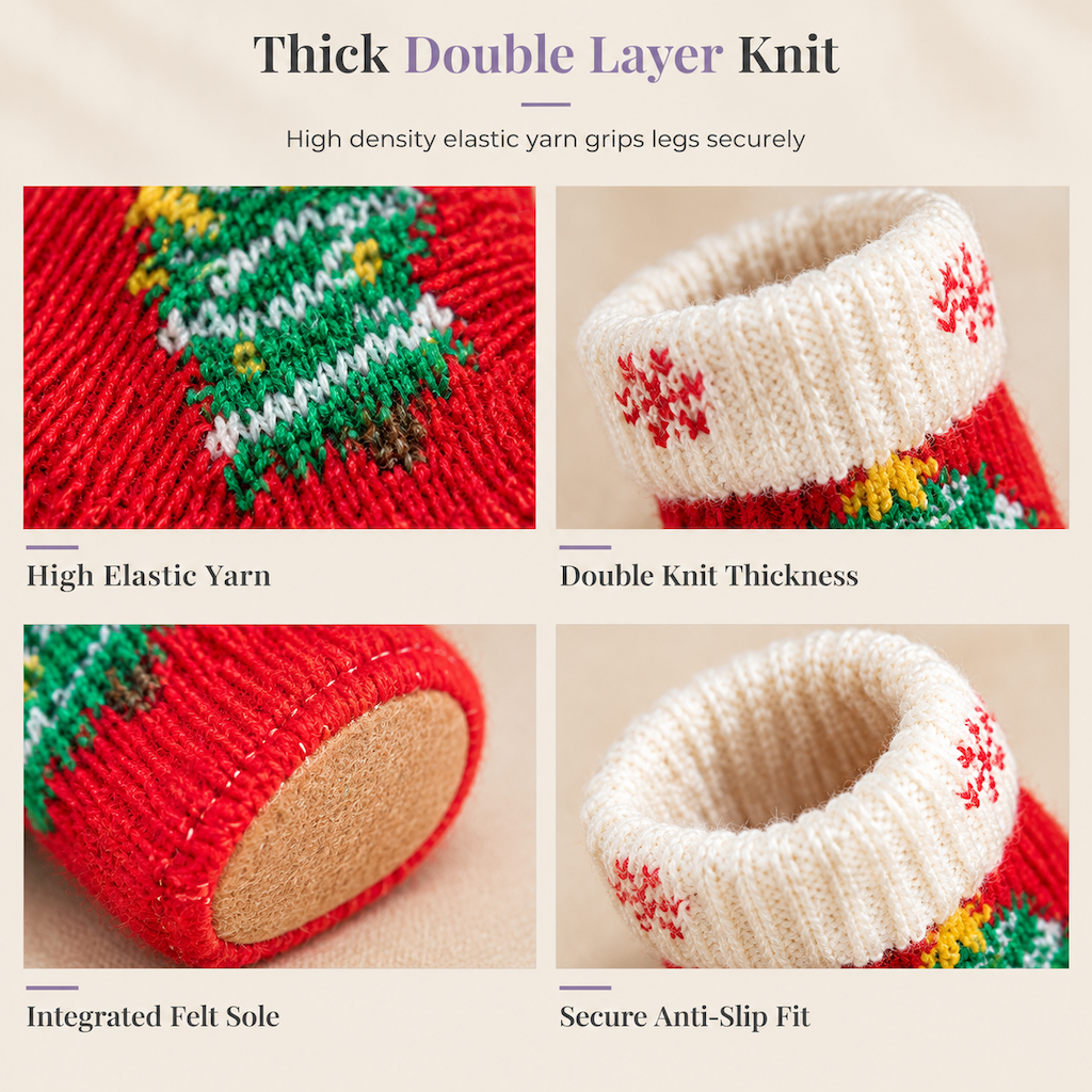 Weihnachtliche Stuhlbeinsocken mit dekorativem Motiv