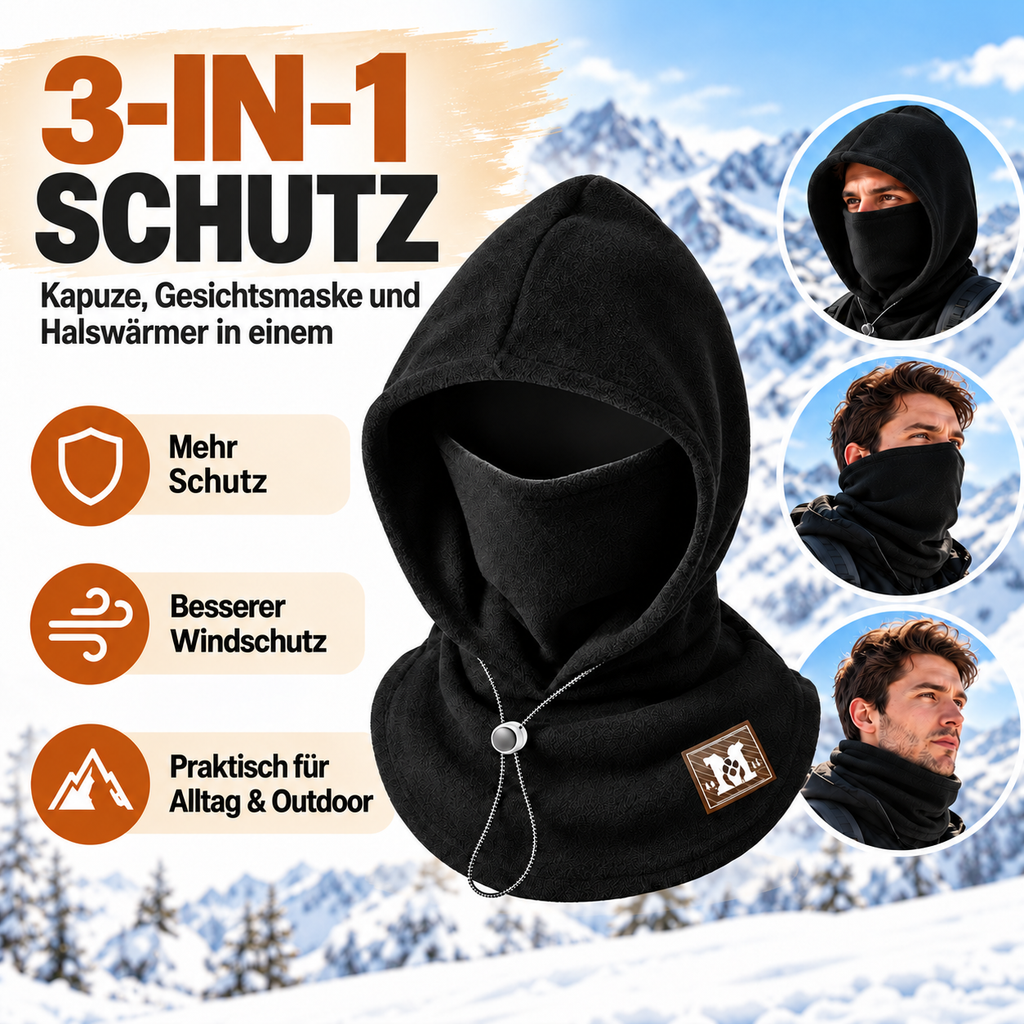 3-in-1 Winter-Fleece-Sturmhaube: Kapuze, Gesichtsmaske und Halswärmer